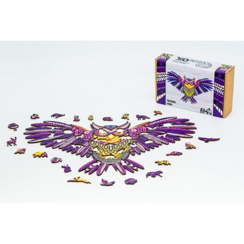 Фігурний дерев'яний пазл A3 "Чарівна сова" PuzA3-00723, 120 елементів