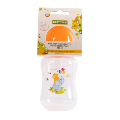 Пляшечка для годування з широким горлом та силіконовою соскою 1002 помаранчевий 250 мл