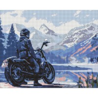Алмазна мозаїка "Мотоцикліст у горах" Ідейка AMO8037, 40х50 см