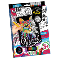 Набір для творчості Оксамитова розмальовка фломастерами VLV-01, 10 видів Кіт