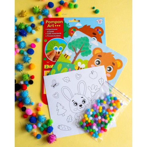 Набір для творчості Ведмідь Pompon Art 10100692, 100 помпонів та розмальовка