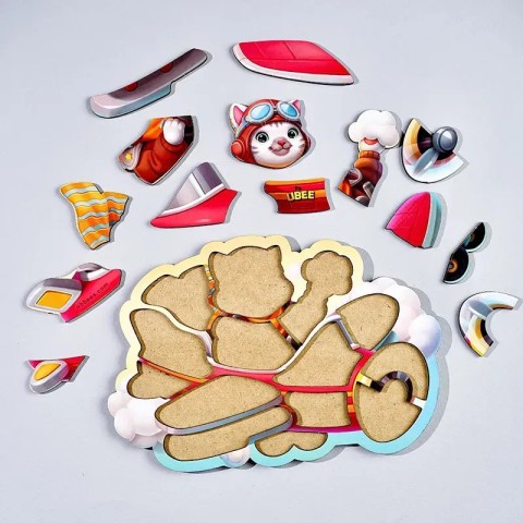 Дерев'яний контурний пазл "Котик пілот" (ПСД281) PSD281