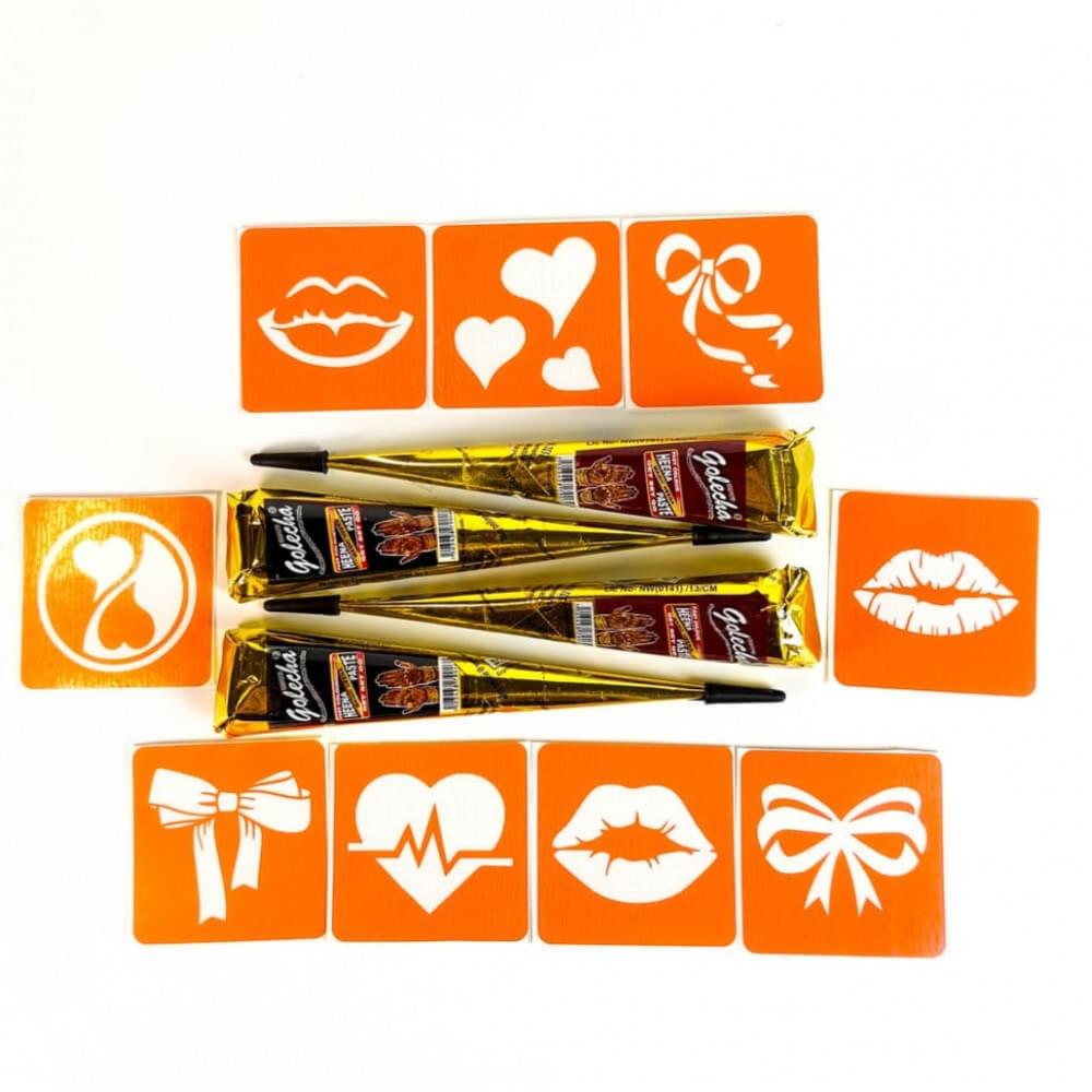 Набір хни з трафаретами для біо-тату №10 henna-set-10, 9 трафаретів