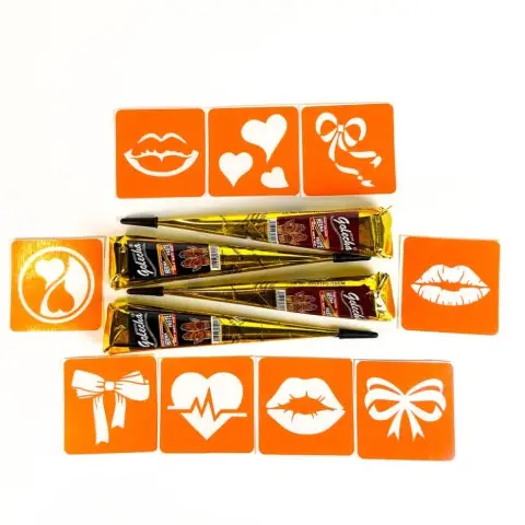 Набір хни з трафаретами для біо-тату №10 henna-set-10, 9 трафаретів