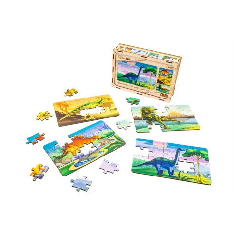 Дерев’яний дитячий пазл 4в1 "Динозаври" Puz-74598, 80 елементів