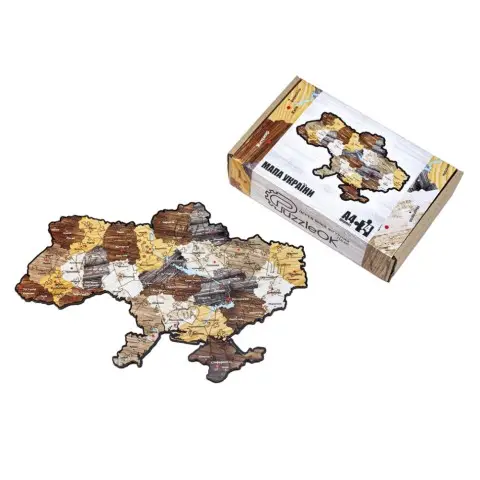 Фігурний дерев'яний пазл A3 "Карта України" PuzA3-01210, 122 елемента