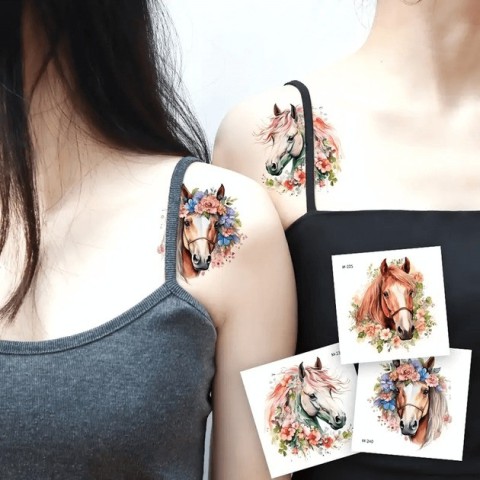 Набір тимчасових татуювань "Коні" Horses-20-01 розмір 6х6 см