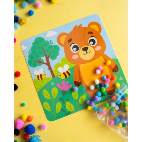 Набір для творчості Ведмідь Pompon Art 10100692, 100 помпонів та розмальовка