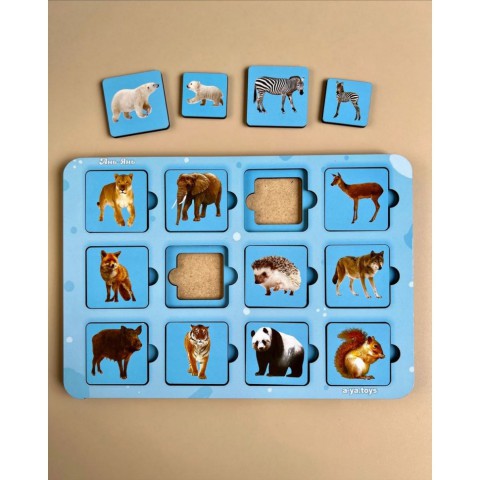 Дерев'яний пазл-сортер "Мама та малюк" Ubumblebees (ПСФ087) PSF087 дикі тварини