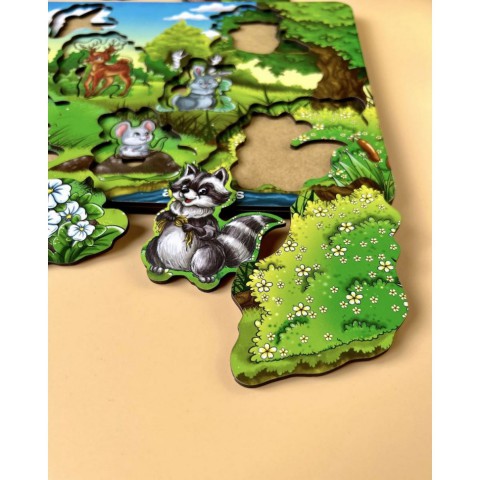 Дерев'яний сортер-пазл "А де ж звірі?" Ubumblebees (ПСФ002) PSF002 серія "ліс"