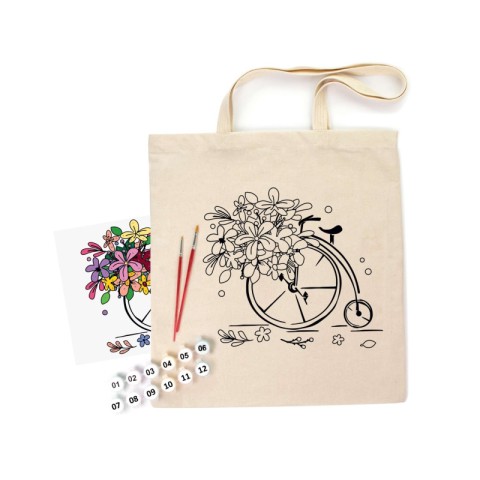 Набір екосумка-розмальовка "Квітковий велосипед" N0003606 бавовна 220 г/м2, 38х42 см