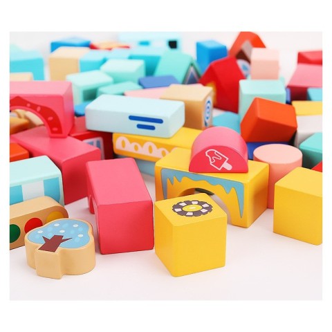 Дерев'яний конструктор "Місто" C 75545, 12 пазлів, 88 деталей