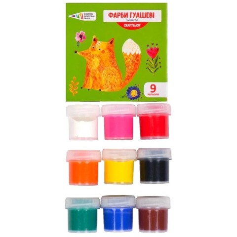 Дитячі гуашеві фарби "Craft & Joy" 221032/Cr 9 кольорів, по 10 мл