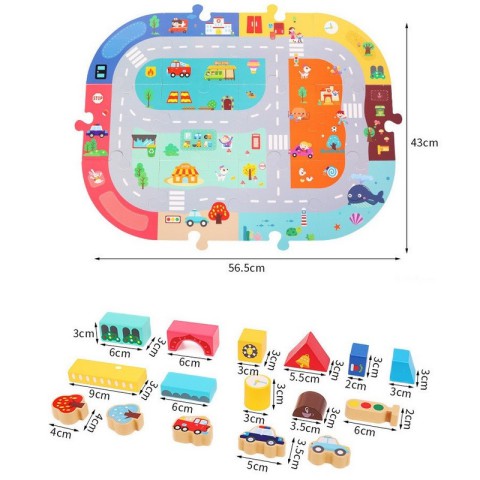 Дерев'яний конструктор "Місто" C 75545, 12 пазлів, 88 деталей