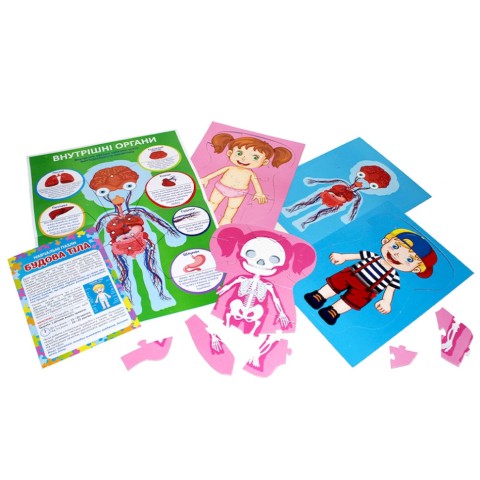 Навчальні пазли "Будова тіла" 13164012, 58 великих пазлів, плакат