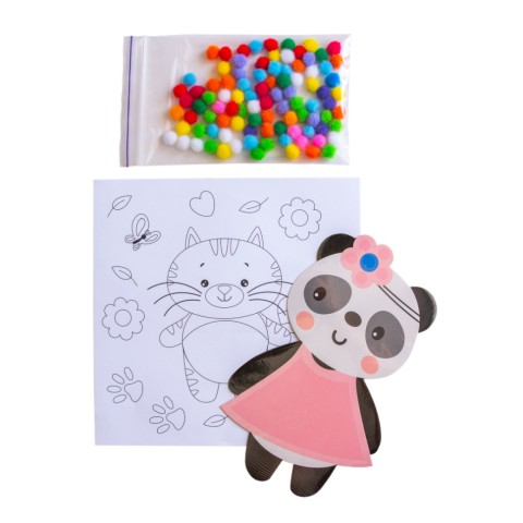 Набір для творчості Панда Pompon Art 10100691, 100 помпонів та розмальовка