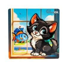 Дерев'яний пазл-вкладиш "Допитливий котик" Puz-88751 А6, 4 елементи