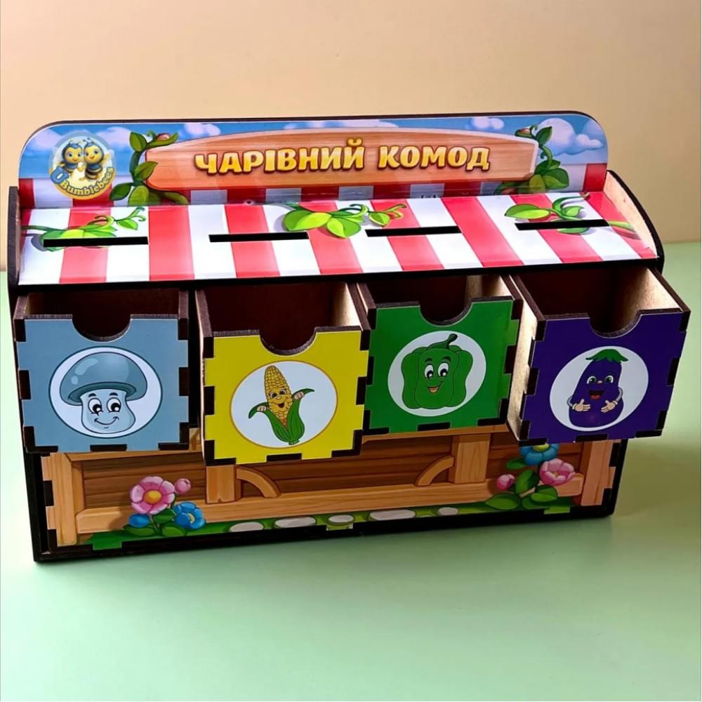 Дерев'яна настільна гра "Овочі -1" Ubumblebees (ПСД007) PSD007 сортер-комодик