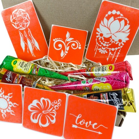 Набір кольорової хни з трафаретами для біо-тату №1 color-henna-set-01