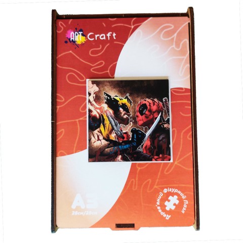 Фігурний пазл з дерева "Дедпул і Росомаха" PZ002-A3W-AC 180-250 деталей, А3 з мішечком і стрічкою