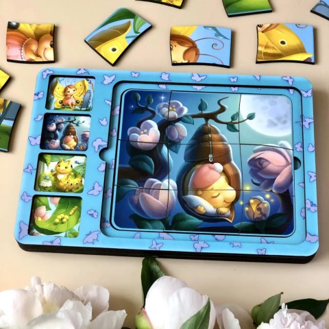 Дерев'яна настільна гра "Етапи розвитку метелика" Ubumblebees (ПСФ017) PSF017 сортер-пазл