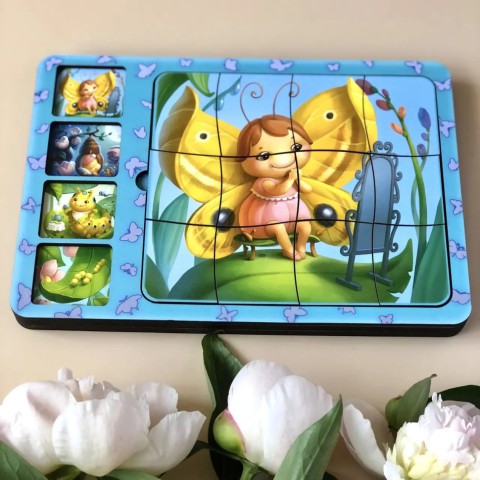 Дерев'яна настільна гра "Етапи розвитку метелика" Ubumblebees (ПСФ017) PSF017 сортер-пазл