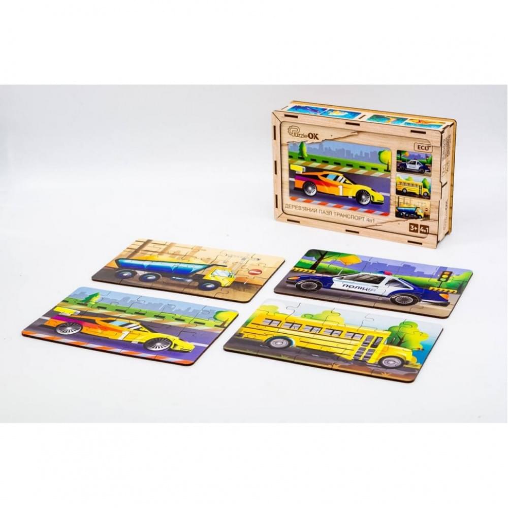 Дерев’яний дитячий пазл 4в1 "Транспорт" Puz-14785, 80 елементів