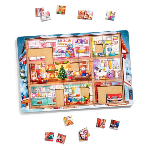 Пазл дитячий дерев'яний "Котячий будинок" (ПСД249) PSD249, 176 елементів