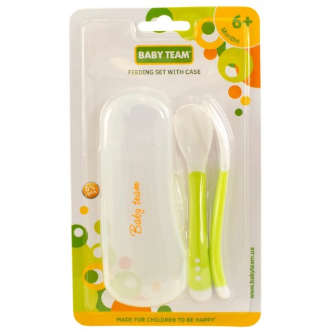 Дитяча набір для годування 6105_зелений (виделочка та ложечка) в футлярі