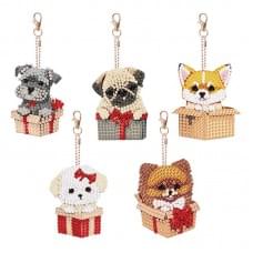 Набір брелків для алмазної мозаїки "Собачки" BR33, 5 штук