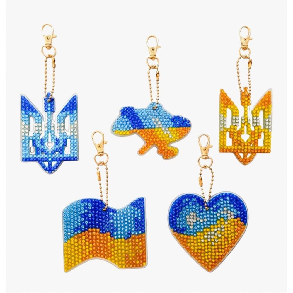 Набір брелків алмазна викладка "Символи України" BR38, 5 шт