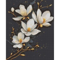 Алмазна мозаїка "Білі квіти на чорному тлі" DBS1262, 40х50 см