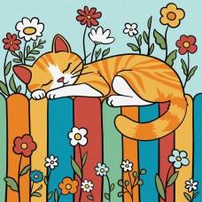 Картина за номерами "Котик на паркані" ©art_selena_ua KHO1232, 25х25 см