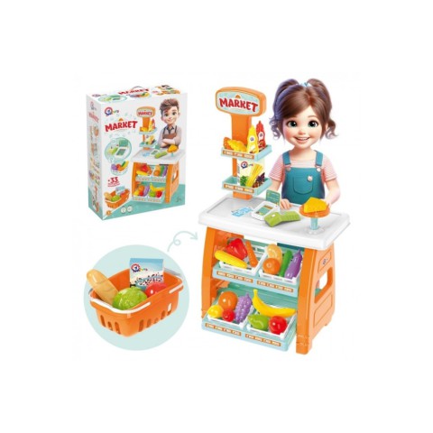 Ігровий дитячий набір "Маркет" 0730TXK прилавок з полицями, кошик, різні продукти