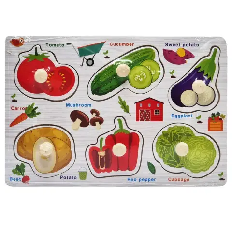 Дерев'яний пазл-вкладиш Овочі 73239-4 назви англійською мовою