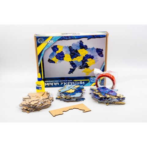 Дерев'яний пазл "Мапа України" Арт-60906 синьо-жовтий 60х90 см
