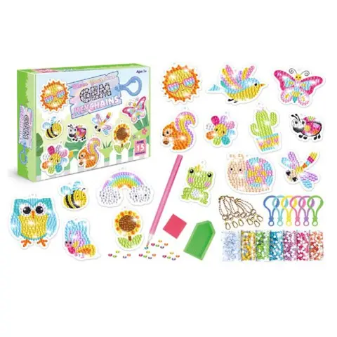 Набір для творчості Алмазна мозаїка "Тварини, комахи, веселка" SK8014 брелок, 15 штук