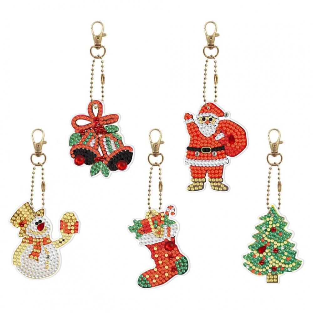 Набір брелків алмазна викладка "Новорічні" BR25, 5 шт, з інструментами