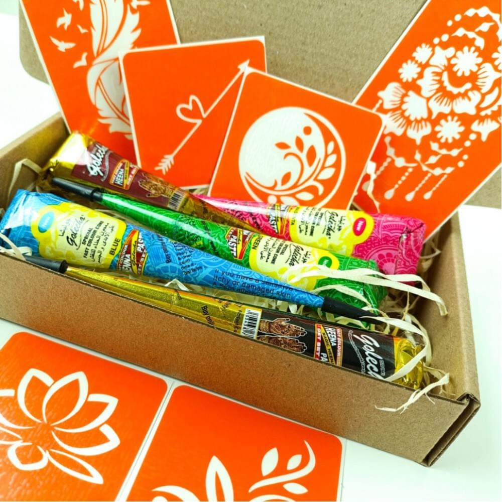 Набір кольорової хни з трафаретами для біо-тату №3 v2 color-henna-set-03 v2