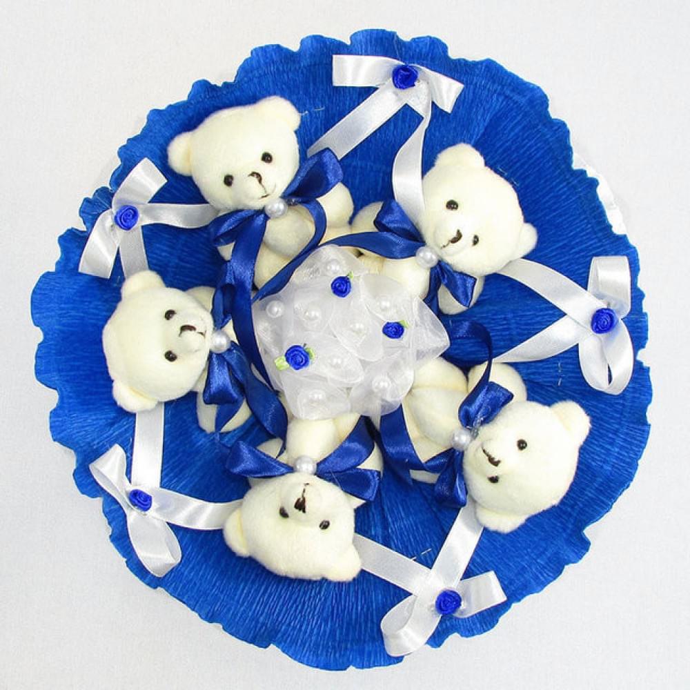 Букет з м'яких іграшок 5 ведмедиків 5290IT синій