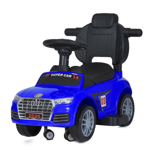 Дитяча каталка-толокар M 5045L-4 синій, з батьківською ручкою