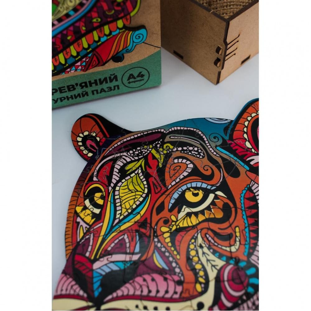 Фігурний дерев'яний пазл A3 "Загадковий тигр" PuzA3-03110, 129 деталей