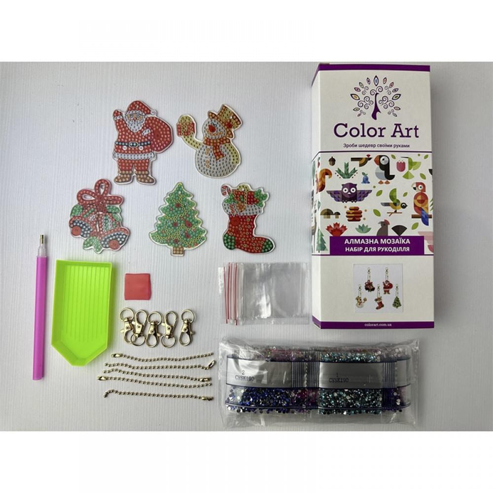 Набір брелків алмазна викладка "Новорічні" BR25, 5 шт, з інструментами