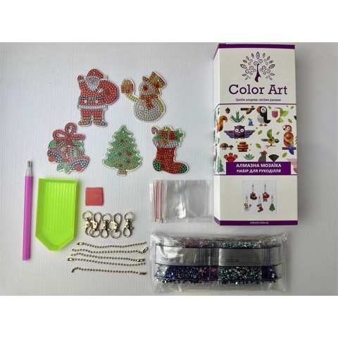 Набір брелків алмазна викладка "Новорічні" BR25, 5 шт, з інструментами