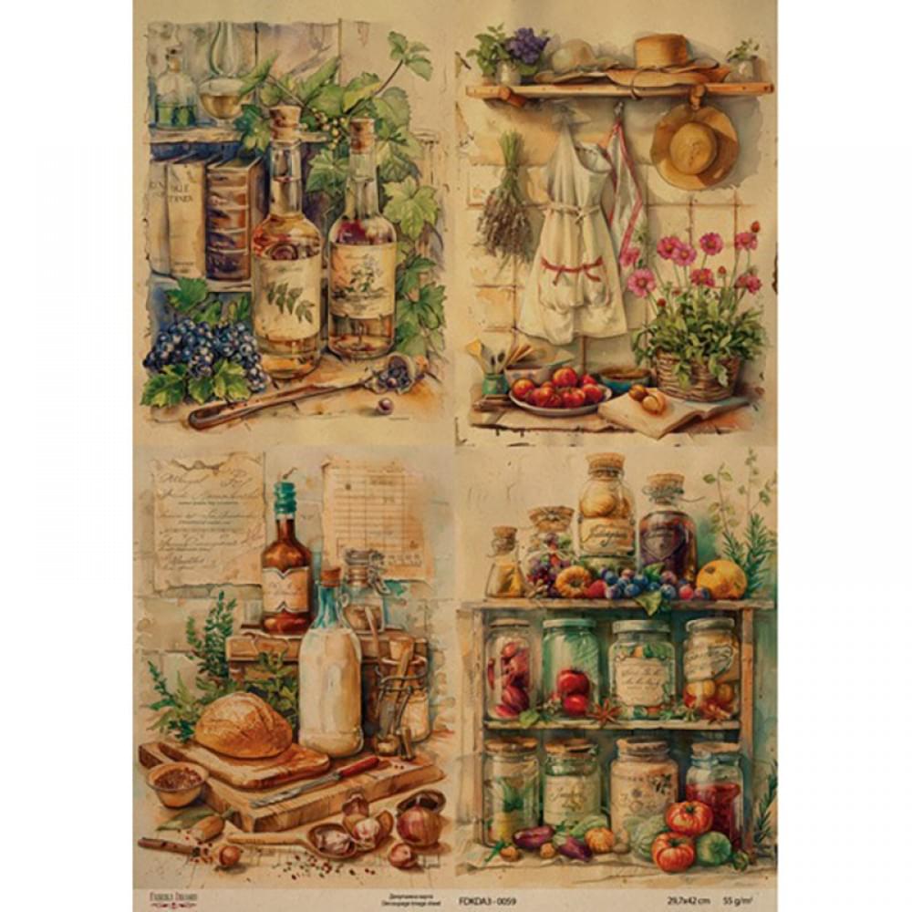 Декупажна карта на крафт-папері "Ботаніка Вінтаж" FDKDA3-0059, 29,7x42 см