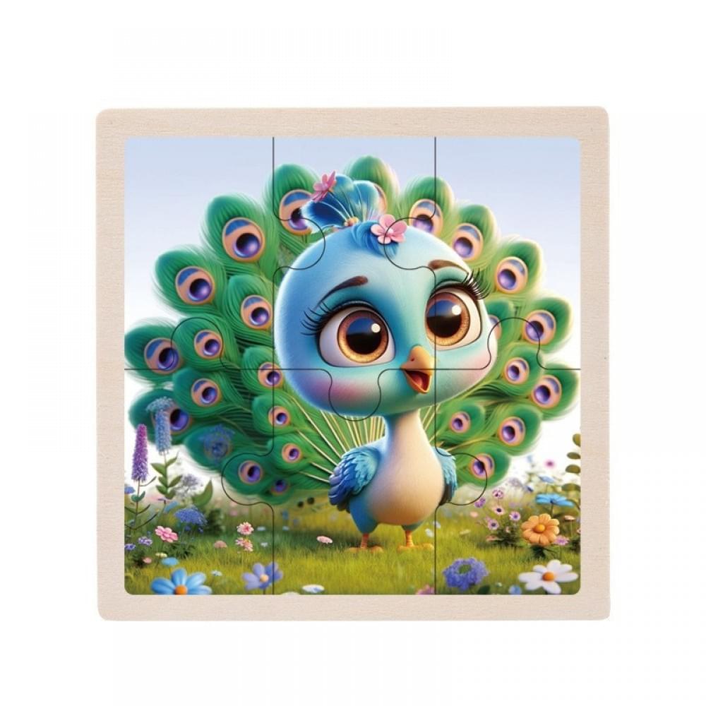 Дитячий дерев'яний пазл-вкладиш "Павлін" MD 1509-18, 6 елементів 9,8 х 9,8 х 0,4 см