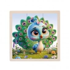 Дитячий дерев'яний пазл-вкладиш "Павлін" MD 1509-18, 6 елементів 9,8 х 9,8 х 0,4 см