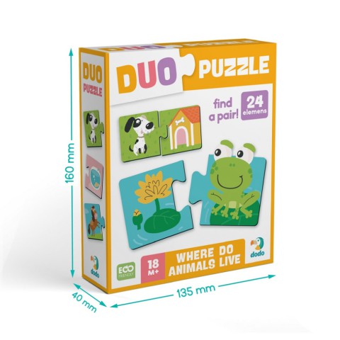 Дитячий пазл "ДУО-Звірята та їх домівки" 300690, 24 елемента