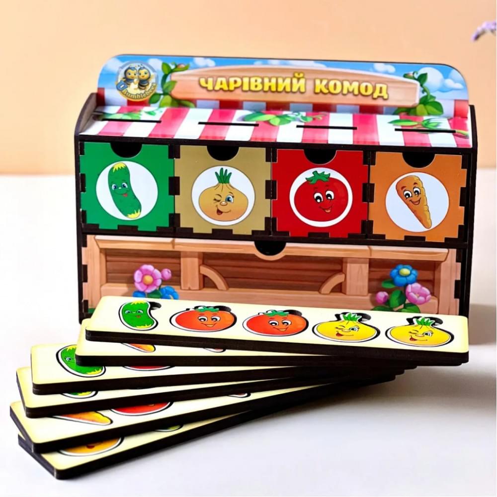 Дерев'яна настільна гра "Овочі -2" Ubumblebees (ПСД008) PSD008 сортер-комодик