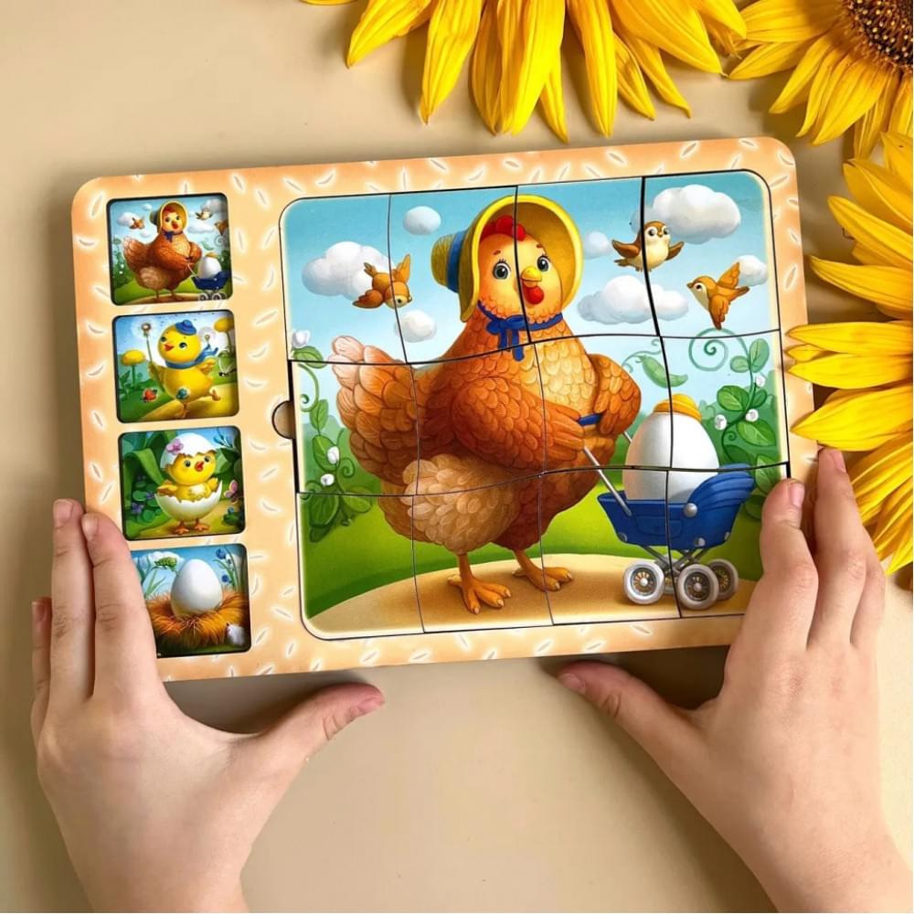 Дерев'яна настільна гра "Етапи розвитку курочки" Ubumblebees (ПСФ018) PSF018 сортер-пазл